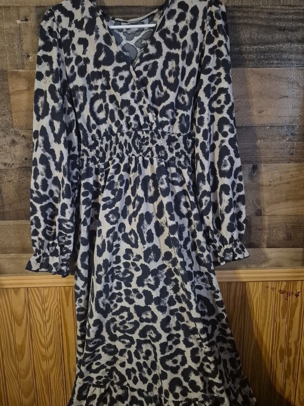 Women's Black and Cream Leopard Print Maxi Dress